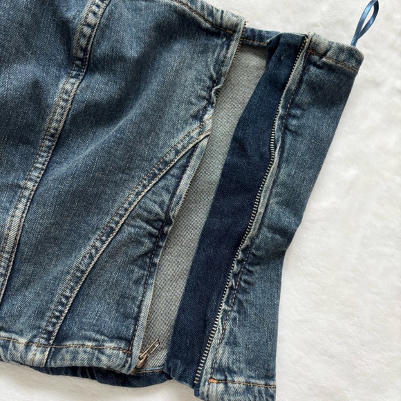 ZARA Strapless Cropped Corset-Style Blue Denim Tube Top—NWT—L - Picture 5 of 9